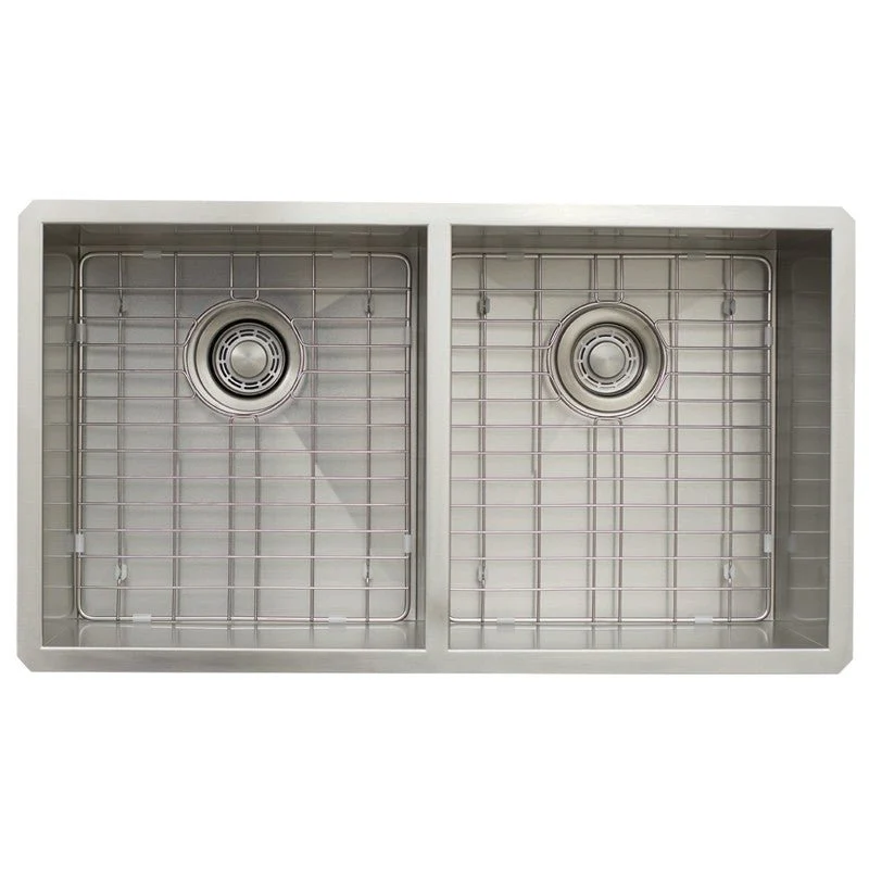 Dakota Sinks DSZ-5050 Signature Z-Series 32 Inch Zero Radius 50/50 Double Bowl Undermount Stainless Steel Kitchen Sink with Bottom Grid - Rcy 3d