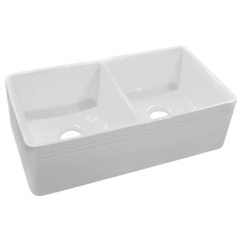 Dakota Sinks DSE-FCA5050S Signature Elements Series 33 1/4 Inch Fire Clay Double Bowl Reversible Apron Front Kitchen Sink - Rcy 3d