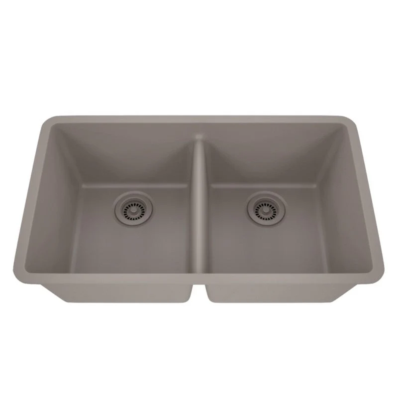 Dakota Sinks GSE-QC5050LD-BE Builders Elements Series 32 Inch Quartz Composite 50/50 Low Divide Double Bowl Undermount Kitchen Sink - Rcy 3d