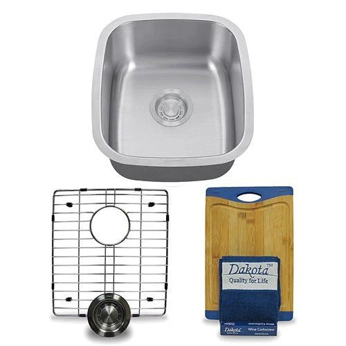 Dakota Sinks DSR-1915 Signature R-Series 18 Inch Standard Radius Single Bowl Undermount Stainless Steel Kitchen Sink with Bottom Grid - Satin Brushed Nickel - Rcy 3d