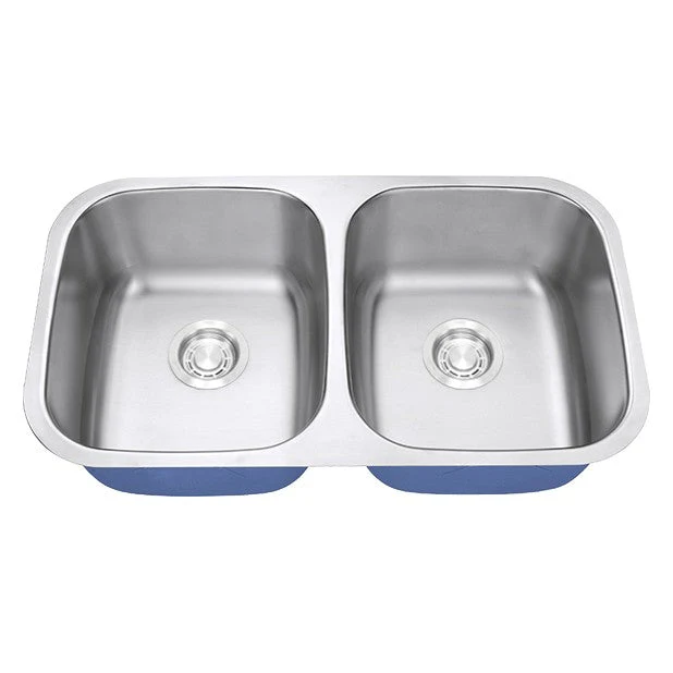 Dakota Sinks DSR-5050 Signature R-Series 32 1/4 Inch Standard Radius 40/60 Offset Double Bowl Undermount Stainless Steel Kitchen Sink with Bottom Grid - Rcy 3d