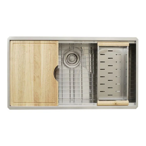 Dakota Sinks DSL-3620 Signature L-Series 36 Inch Flat Ledge Single Bowl Undermount Stainless Steel Kitchen Sink - Satin Brushed Nickel - Rcy 3d