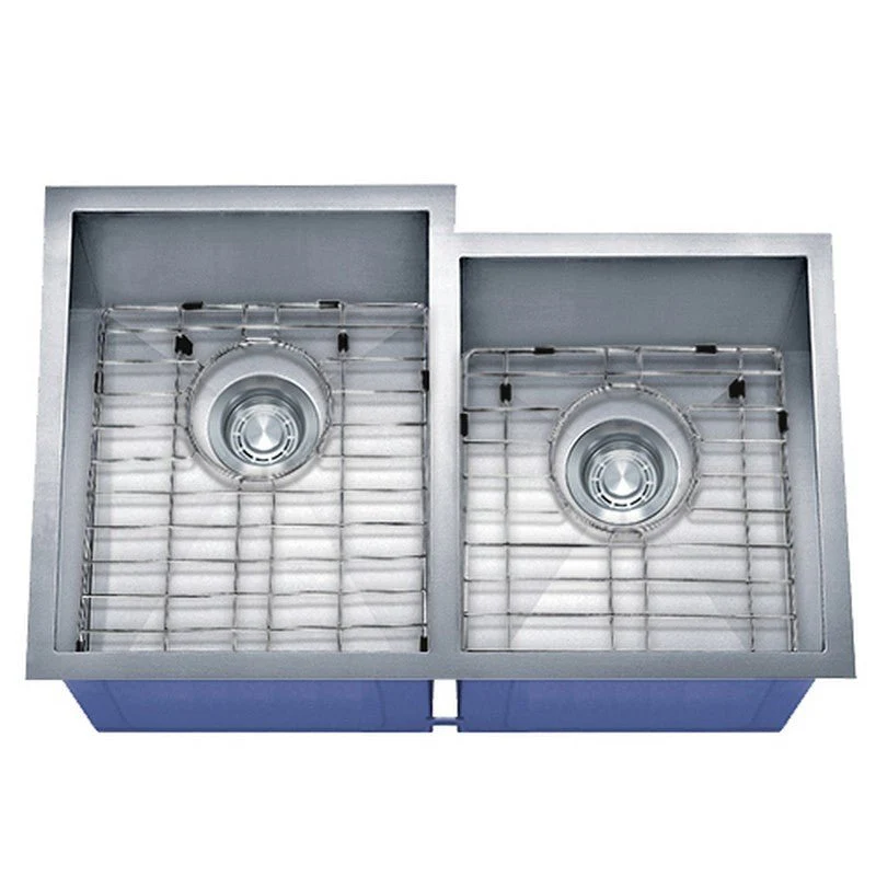 Dakota Sinks DSZ-6040-1 Signature Z-Series 30 3/4 Inch Zero Radius 60/40 Offset Double Bowl Undermount Stainless Steel Kitchen Sink with Bottom Grid - Rcy 3d