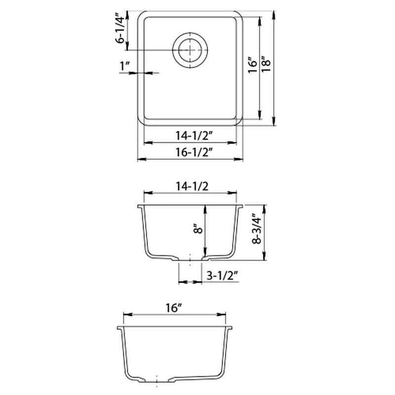 Dakota Sinks GSE-QC1618-BE Builders Elements Series 16 1/2 Inch Quartz Composite Single Bowl Undermount Bar Sink - Rcy 3d