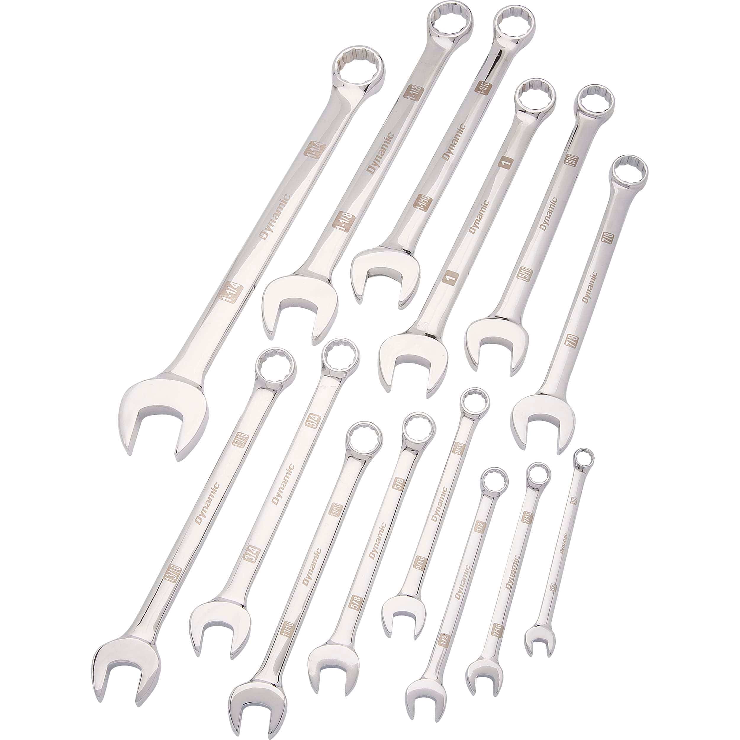 Combination Wrench Set with Mirror Chrome Finish, 14pc SAE, 3/8