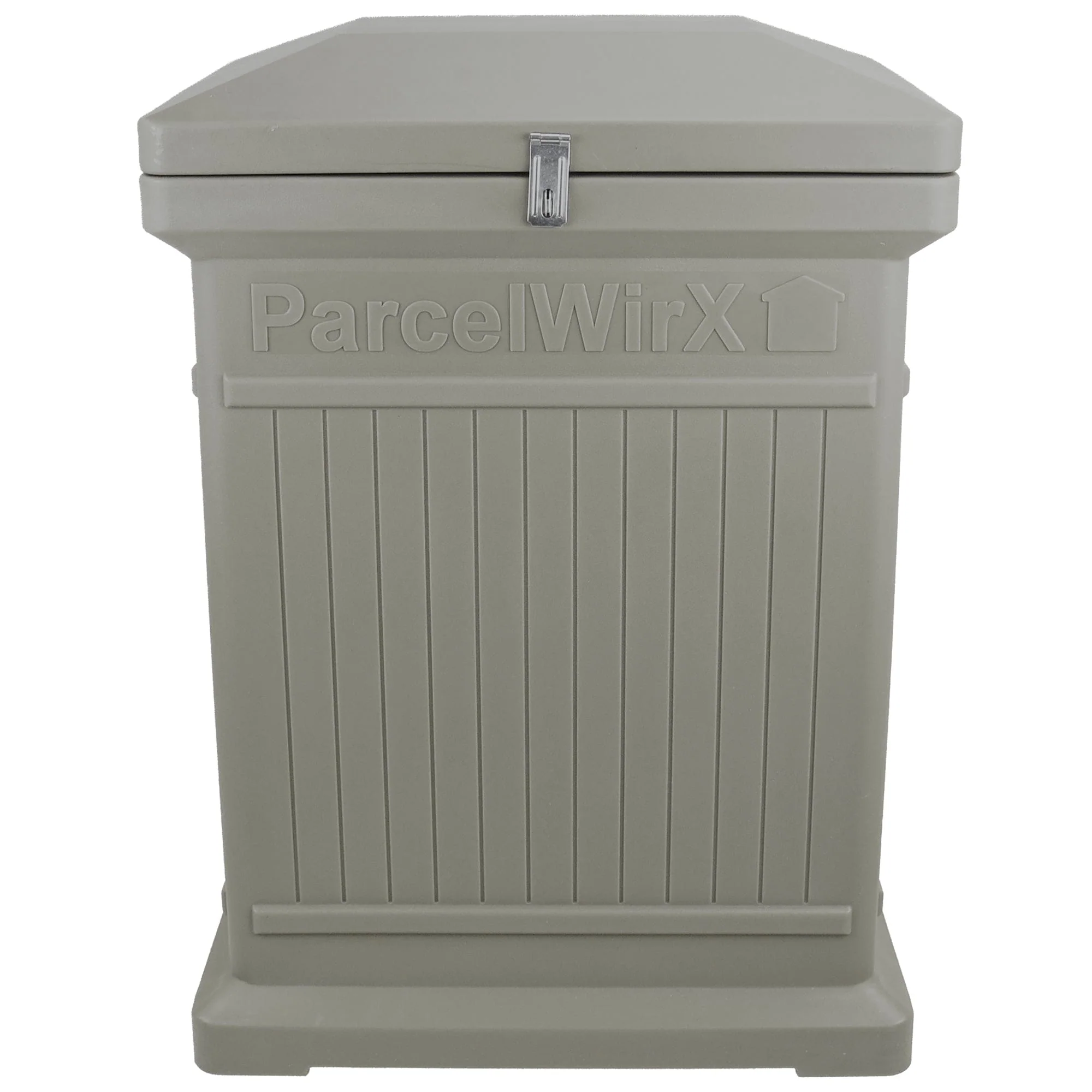 ParcelWirx Premium Vertical Lockable Package Delivery Box with Hinged Lid Prestige Pewter - Rcy 3d