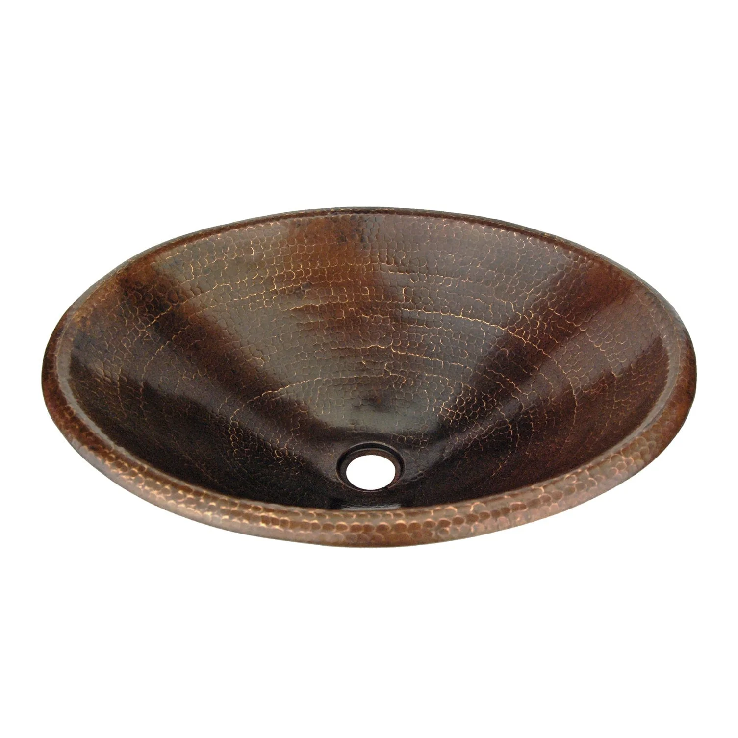 Master Bath Oval Self Rimming Hammered Copper Bathroom Sink - Rcy 3d