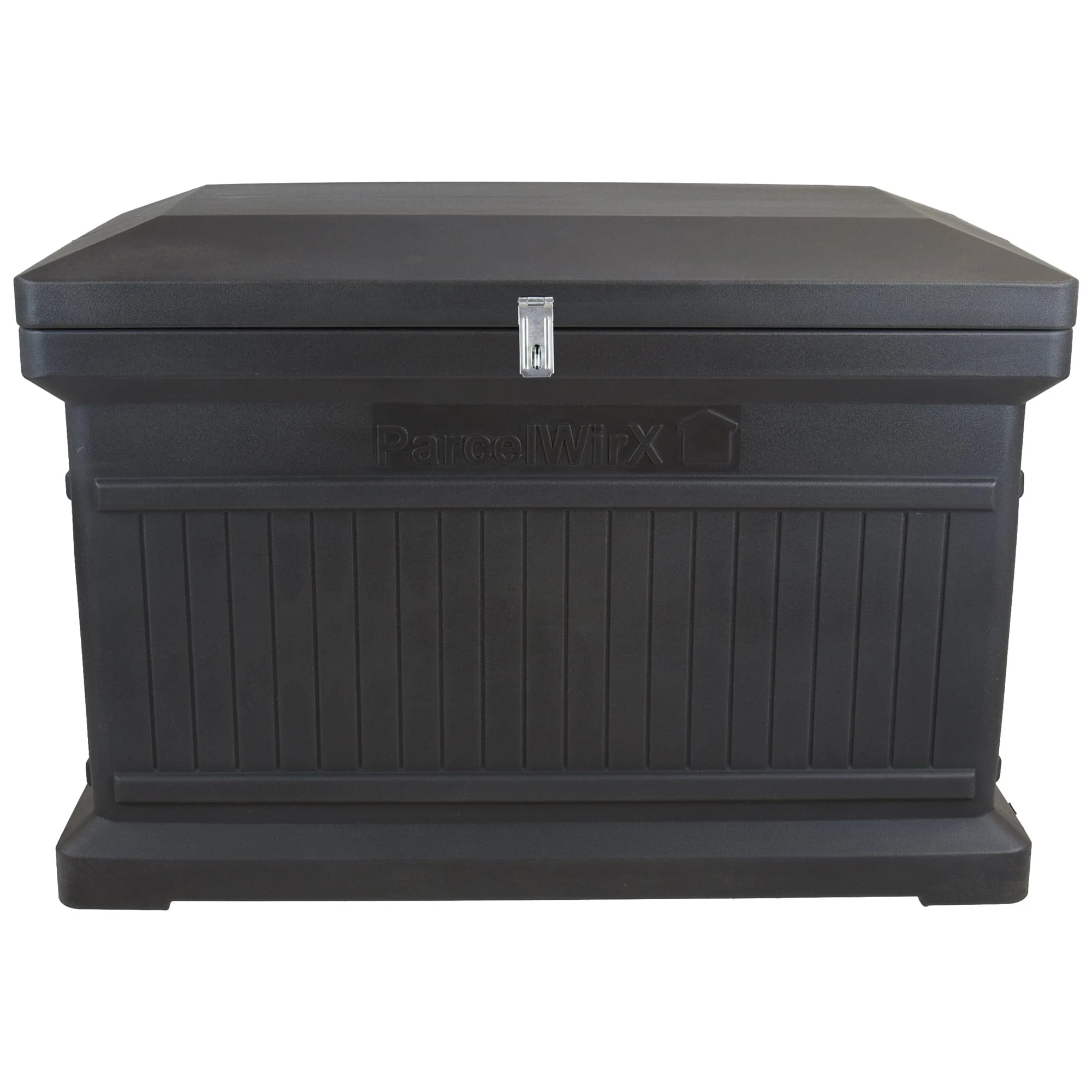 ParcelWirx Premium Horizontal Lockable Package Delivery Box with Hinged Lid Graphite - Rcy 3d