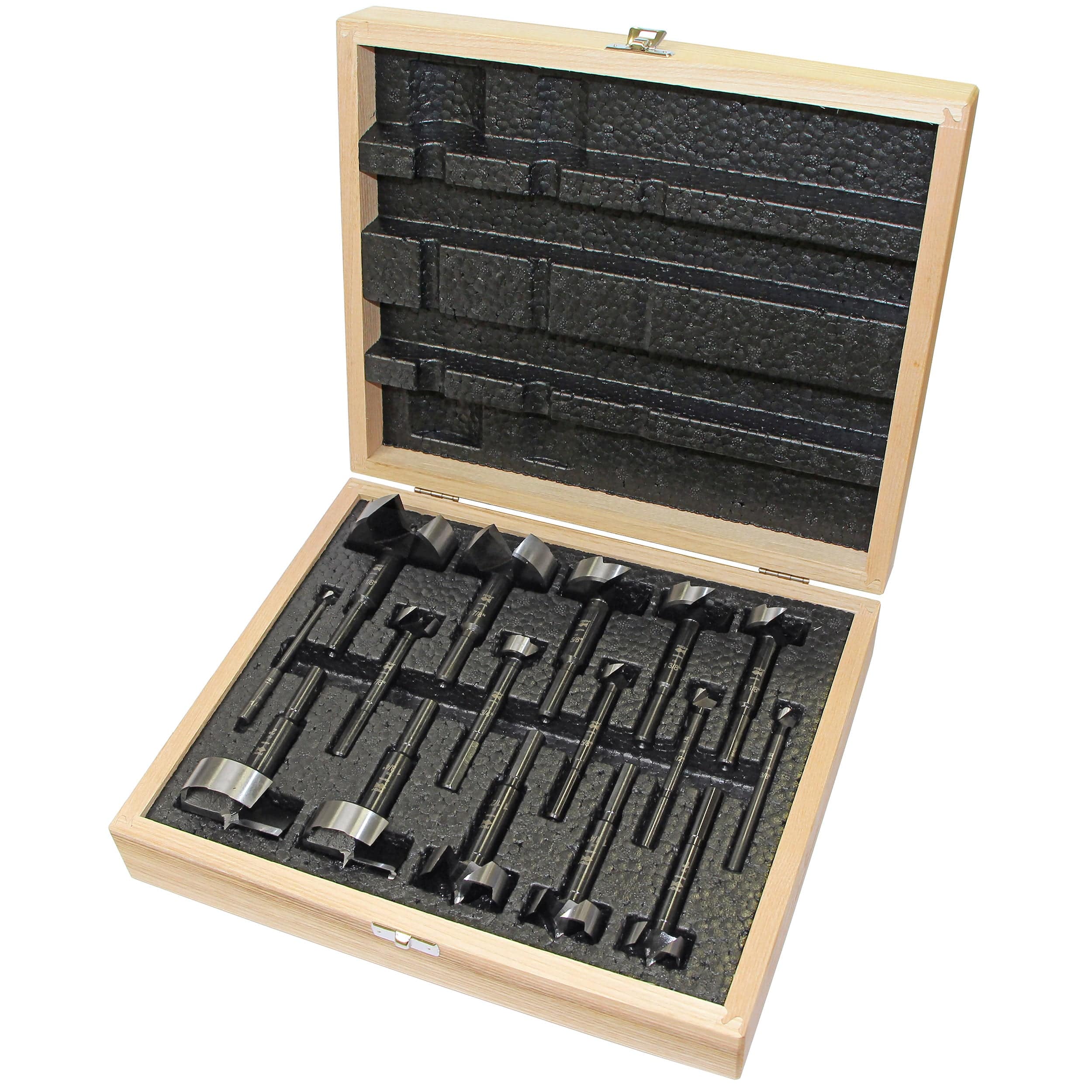 Black Shark Forstner Bit Set In Wooden Box - Imperial - 16 Piece - Rcy 3d