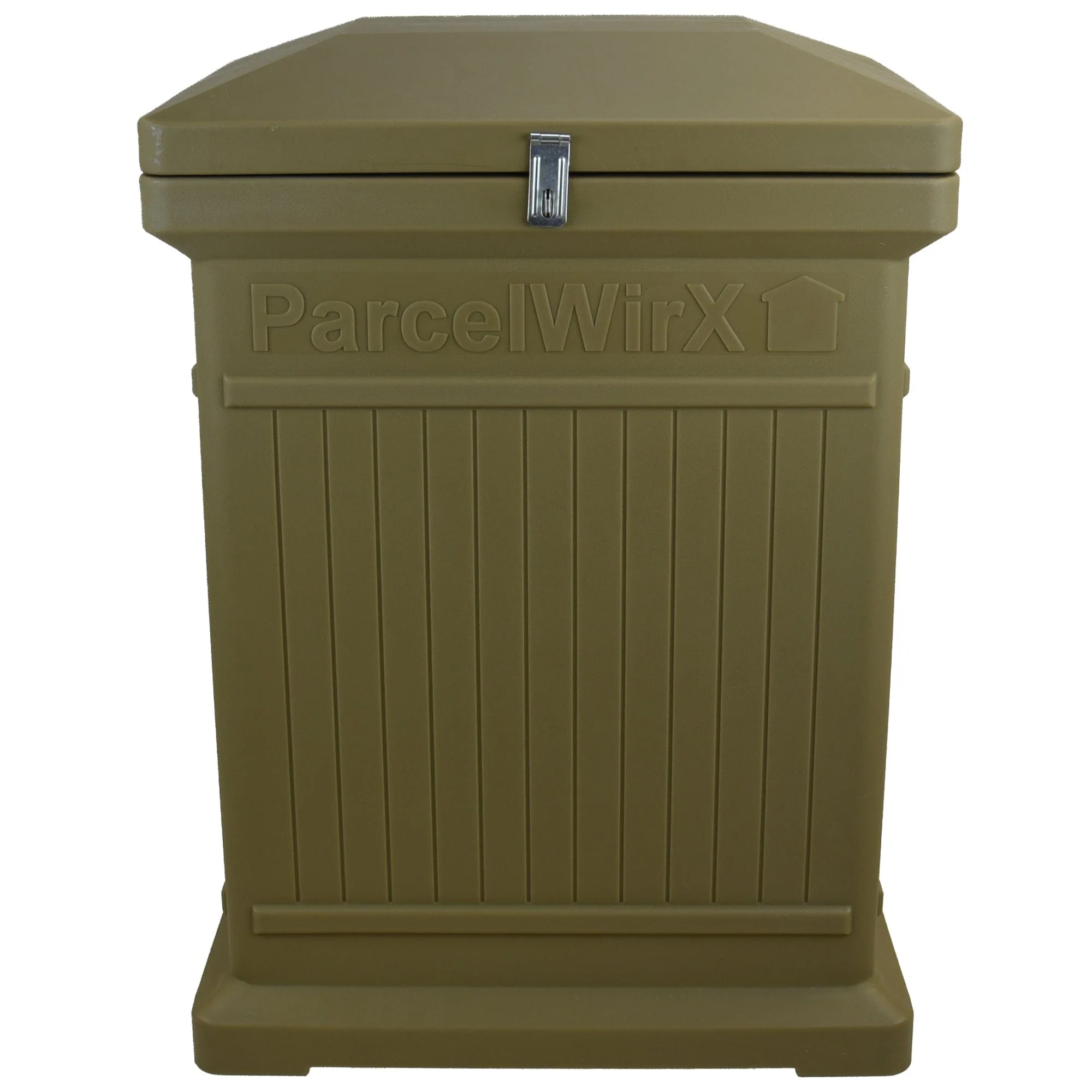 ParcelWirx Premium Vertical Lockable Package Delivery Box with Hinged Lid Oak - Rcy 3d